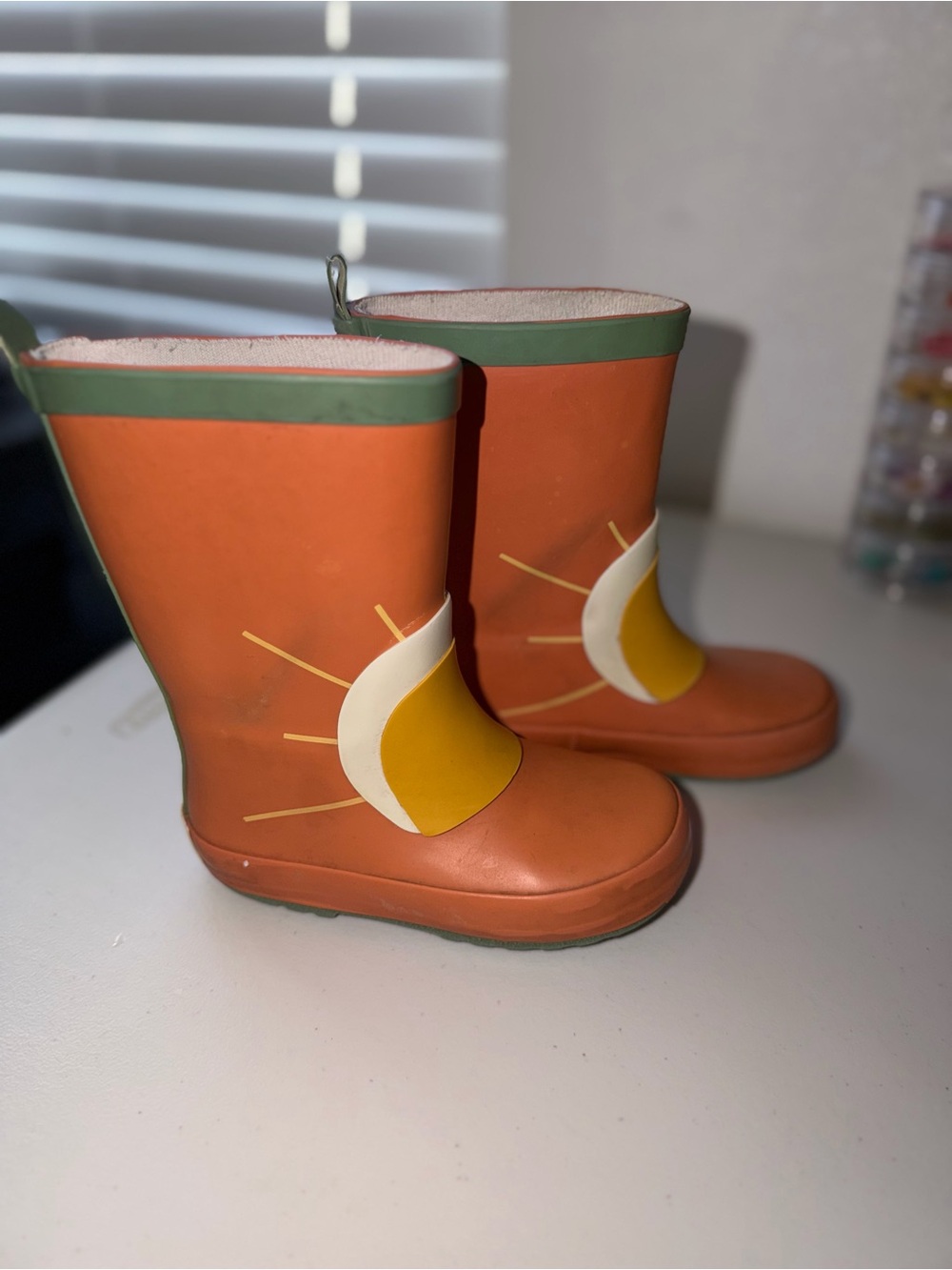 Kids Orange Sun Graphic Rain Boots